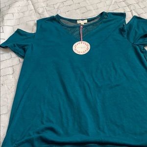 Turquoise cold shoulder tee. Size Large